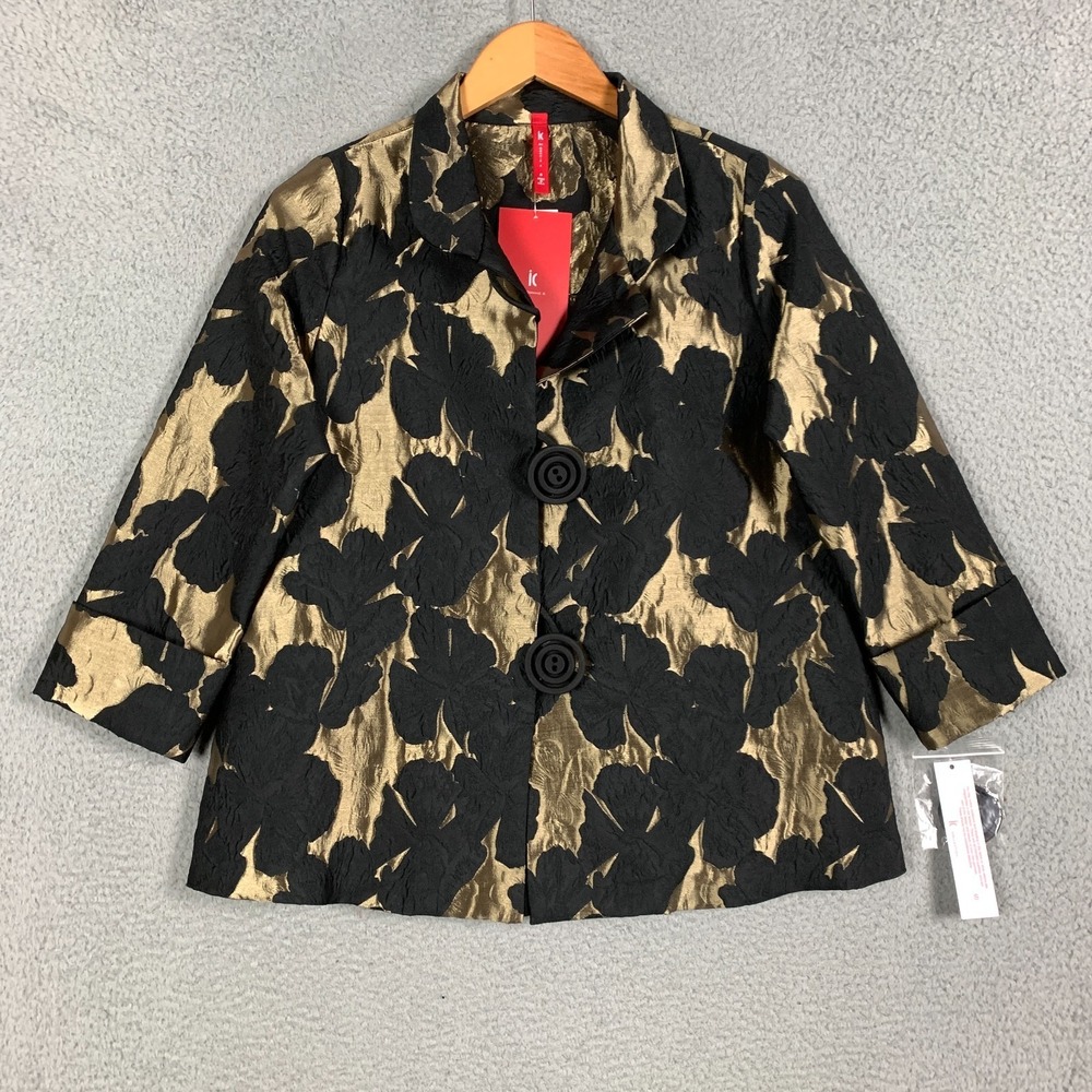 IC by Connie K Jacket Women's Small Black/Gold Floral Metallic Brocade NWT $249